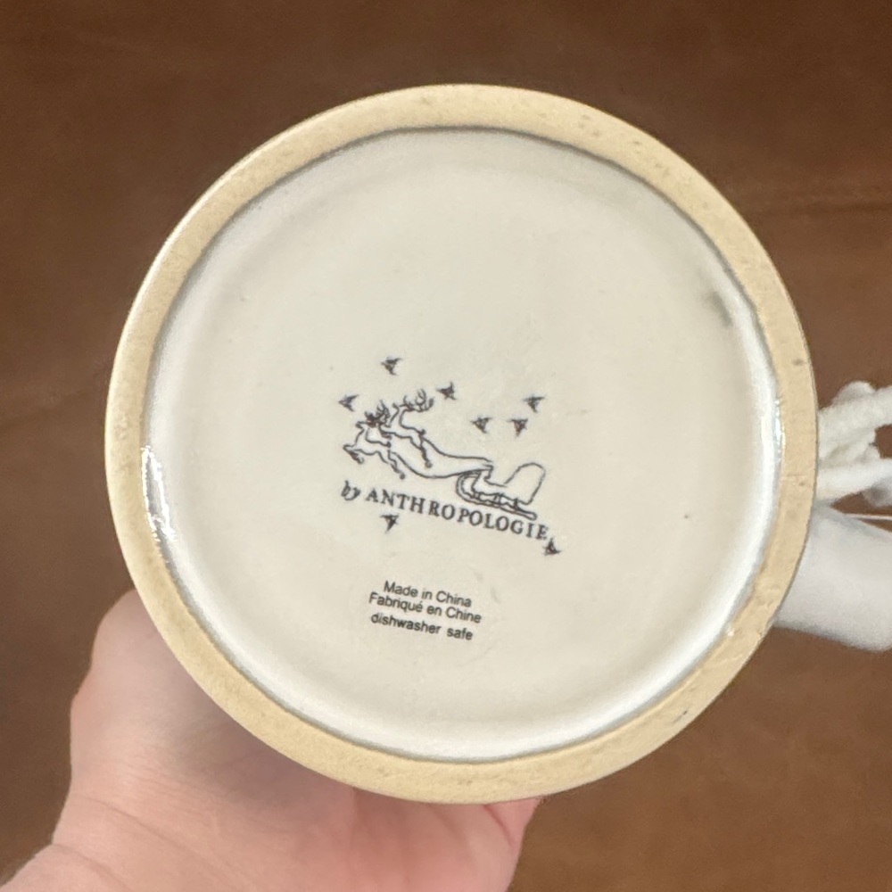 White Anthropologie Mug with Gold Letter A and Stocking Design - Picture 4 of 6
